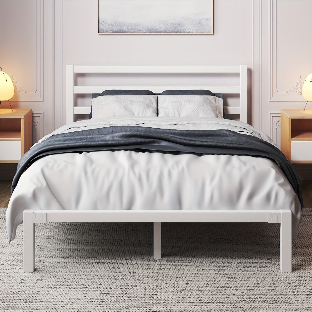 Metal Platform Bed Frame with Slatted Headboard – Under Bed Storage, No Box Spring Needed, Sturdy Metal Slats, Black White, Twin Full Queen King