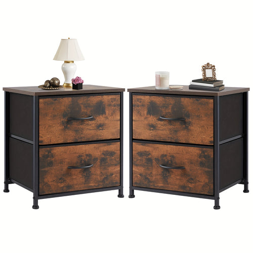 Nightstand Dresser For Bedroom With 2 Drawer, Small Dresser Beside Tables, Nightstand With Removable Fabric Bins For Small Spaces, Closet, Entryway, College Dorm, 1pc/2pcs Options Available