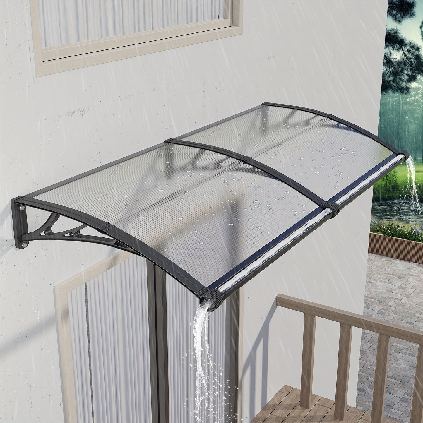 [UV Rain Snow Sunlight] Polycarbonate Window Door Awning Canopy with Large Sink Patio Awnings for Doorways Outdoor Sun Shade Cover Balcony Yard Roof UV Rain Snow Sunlight Protection Hollow Sheet, 24/32/40/48/60/80/120 Inches