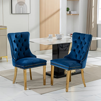 Solid Wood Velvet Upholstered Dining Chair, Modern Design Quilted Dining Chair with Nail Head Accent And Solid Gold Plated Legs, Set of 2 for Kitchen, Living Room, Apartment