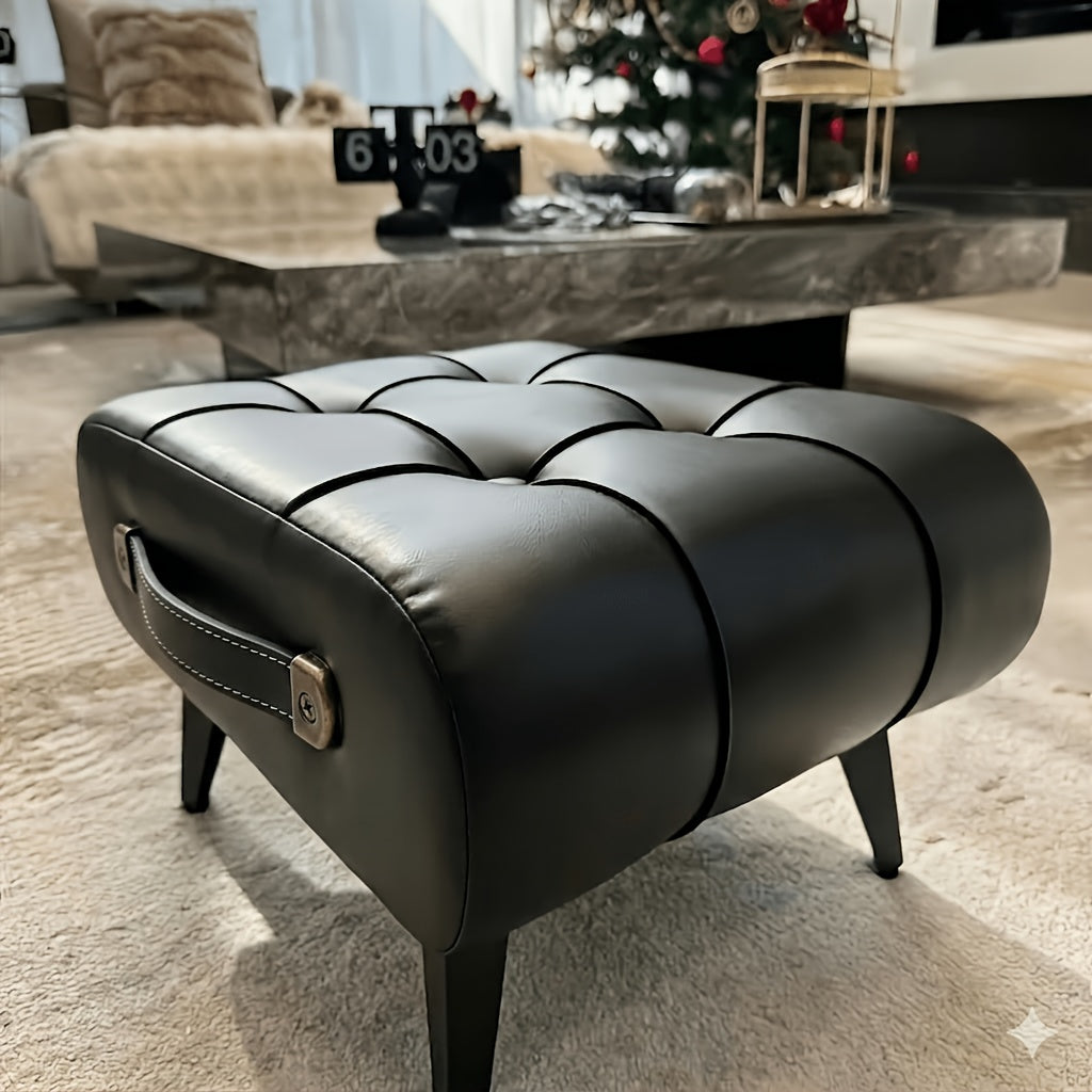 1pc Stylish & Versatile High Quality Oil Wax Leather Low Stools, Footstools, Leather Padded Footstools - for Sofa End, Shoe Changing Stools for Living Rooms, Corridors, Foyers, Entrance, Bedroom, Home Decor Furniture, Furniture for Home