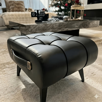 1pc Stylish & Versatile High Quality Oil Wax Leather Low Stools, Footstools, Leather Padded Footstools - for Sofa End, Shoe Changing Stools for Living Rooms, Corridors, Foyers, Entrance, Bedroom, Home Decor Furniture, Furniture for Home
