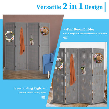VINGLI Freestanding Pegboard with Support Feet, 5 FT Wood Room Divider Display Board Organizer, Folding Privacy Screen Partition Space Separator for Craft Shows Events Retail