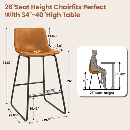 Bar Stools Set Of 3/2, Faux Leather Counter Height Bar Stools, 26" Modern Barstools With Metal Legs & Footrest, Upholstered Armless Counter Chairs With Soft Cushion Back For Kitchen Island, Living Room