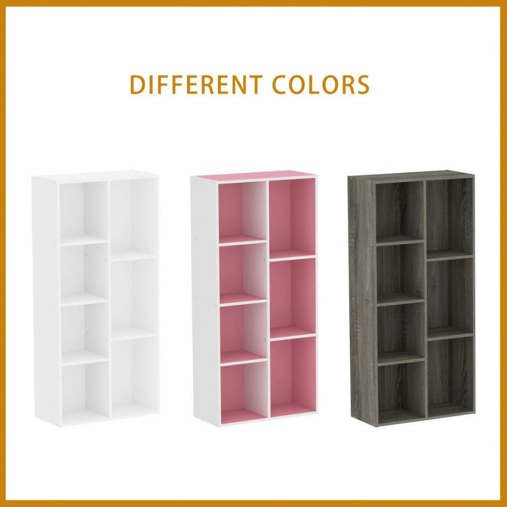 7-Cube Bookcase Storage Organizer with Open Shelves – Engineered Wood Cube Shelf Unit for Living Room, Bedroom, Home Office & Kids Room, White, Grey, White/Pink