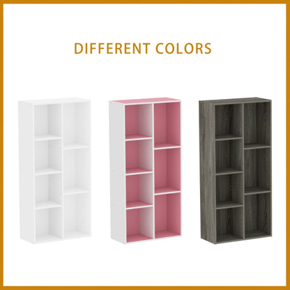 7-Cube Bookcase Storage Organizer with Open Shelves – Engineered Wood Cube Shelf Unit for Living Room, Bedroom, Home Office & Kids Room, White, Grey, White/Pink