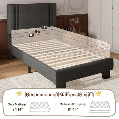 Valnase Bed Frame with 21" Soft Padded Headboard (Striped/Button Tufted), Solid Wood Slats (4" Spacing), Twin/Full/Queen Size Platform Bed with Art Legs -Black Linen/Dark Grey Linen/White Velvet Options