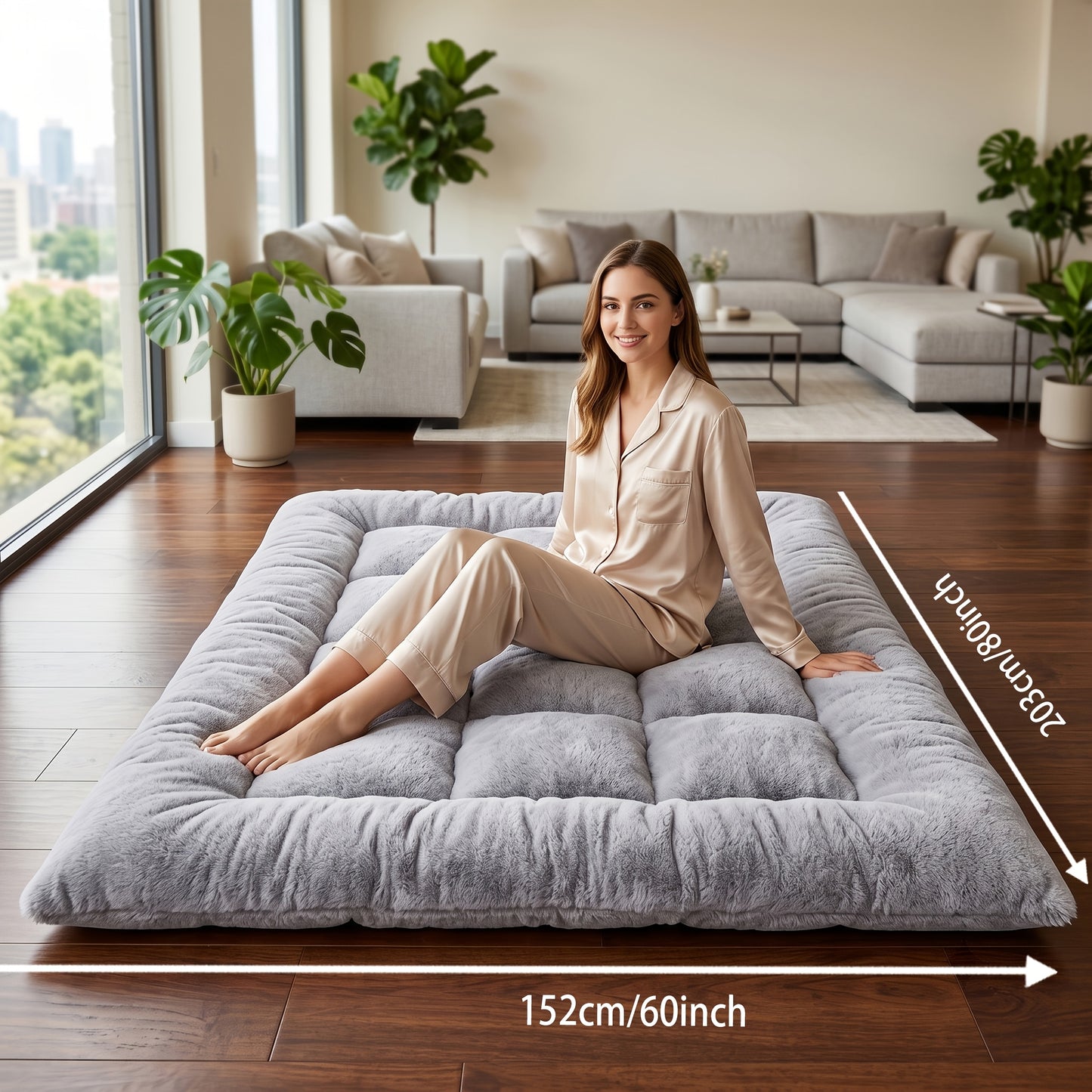 Foldable Floor Mattress Tatami Sleeping Pad, Ultra-Soft Thickened Sofa Mattress for Bedroom Camping Dorm & RV, Portable Japanese Floor Bed – Grey, Small Twin Queen King