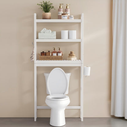 Three-Level Shelf Unit for Above The Toilet - Bathroom Organizer That Resists Rust with Adjustable Shelves | Space-Efficient Storage for Towels, Toilet Paper, And Tissues, Vertical Display for Toiletries & Convenient Access
