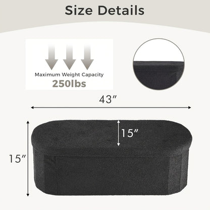 Storage Ottoman Bench with Lid, Folding Cushioned Foot Rest Stool 30/43 Inch Oval Round Seat 250 Lb Capacity for Living Room Bedroom Entryway