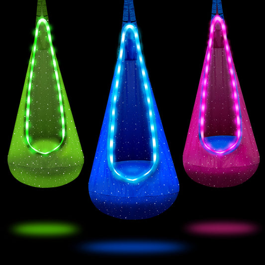 1 LED/NO LED Lighting Hammock Chair With Air Pillow And Mounting Kit, Room Decor 16 Color Lighting Variable, Remote Control, Suitable For Bedrooms, Study, Balcony, Ideal For Holiday Gifts