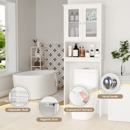 Bathroom Storage Over The Toilet, Bathroom Cabinet Organizer with Adjustable Shelves And Double Glass Doors, Wood Bathroom Space Saver