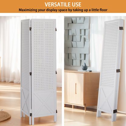 VINGLI 60''H Freestanding Pegboard, Wood Room Divider Display Board Organizer with Support Feet, Folding Privacy Screen Partition Space Separator for Craft Shows Events Retail
