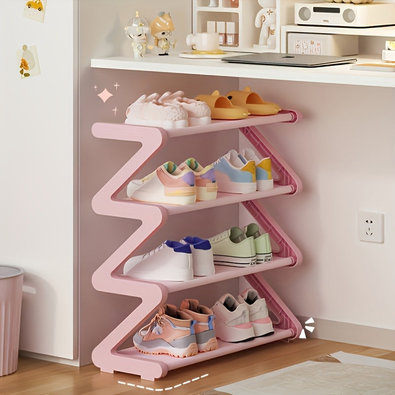 4-Tier Z-Shaped Shoe Rack, Durable Plastic Independent Storage Boxes, Curved Design, Multi-Function Storage Rack, Easy Assembly Freestanding Shoe Rack, No Tools Required, Compact Design, Suitable for Living Room Or Dorm, Stackable And Space-Saving