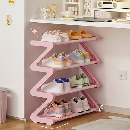 4-Tier Z-Shaped Shoe Rack, Durable Plastic Independent Storage Boxes, Curved Design, Multi-Function Storage Rack, Easy Assembly Freestanding Shoe Rack, No Tools Required, Compact Design, Suitable for Living Room Or Dorm, Stackable And Space-Saving