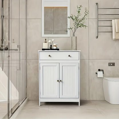 Set of Bathroom Storage Cabinets - Bath Vanity with Double Shutter Doors And Soft-Close Drawer, Space-Efficient Bathroom Furniture for Contemporary Homes (White)