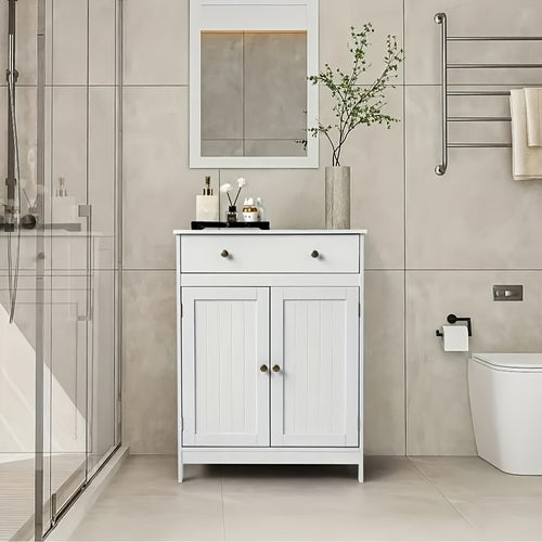 Set of Bathroom Storage Cabinets - Bath Vanity with Double Shutter Doors And Soft-Close Drawer, Space-Efficient Bathroom Furniture for Contemporary Homes (White)
