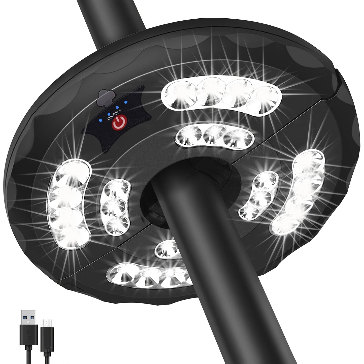 Rechargeable Outdoor Patio Umbrella Light with 28 LED Pole Light, 3 Brightness Modes (8/20/28 LED), /, Adjustable Clamp for, Pool, Backyard - Compatible with most Patio Umbrellas (ABS Housing,)
