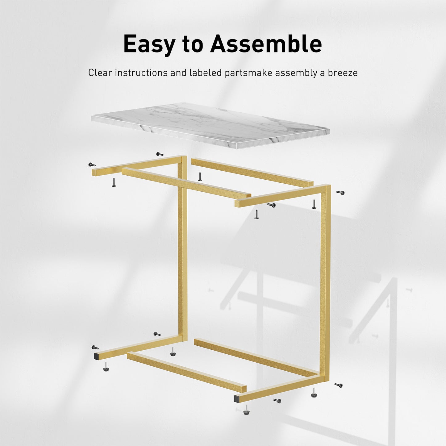 C-Shaped Sofa Side Table, Movable Side Table, 50 Pound Load-Bearing, Sturdy Metal Frame, Multifunctional Sofa Side Table, Bedroom Side Table And Desktop Storage Rack, Suitable for Living Room, Bedroom, Sofa, Office