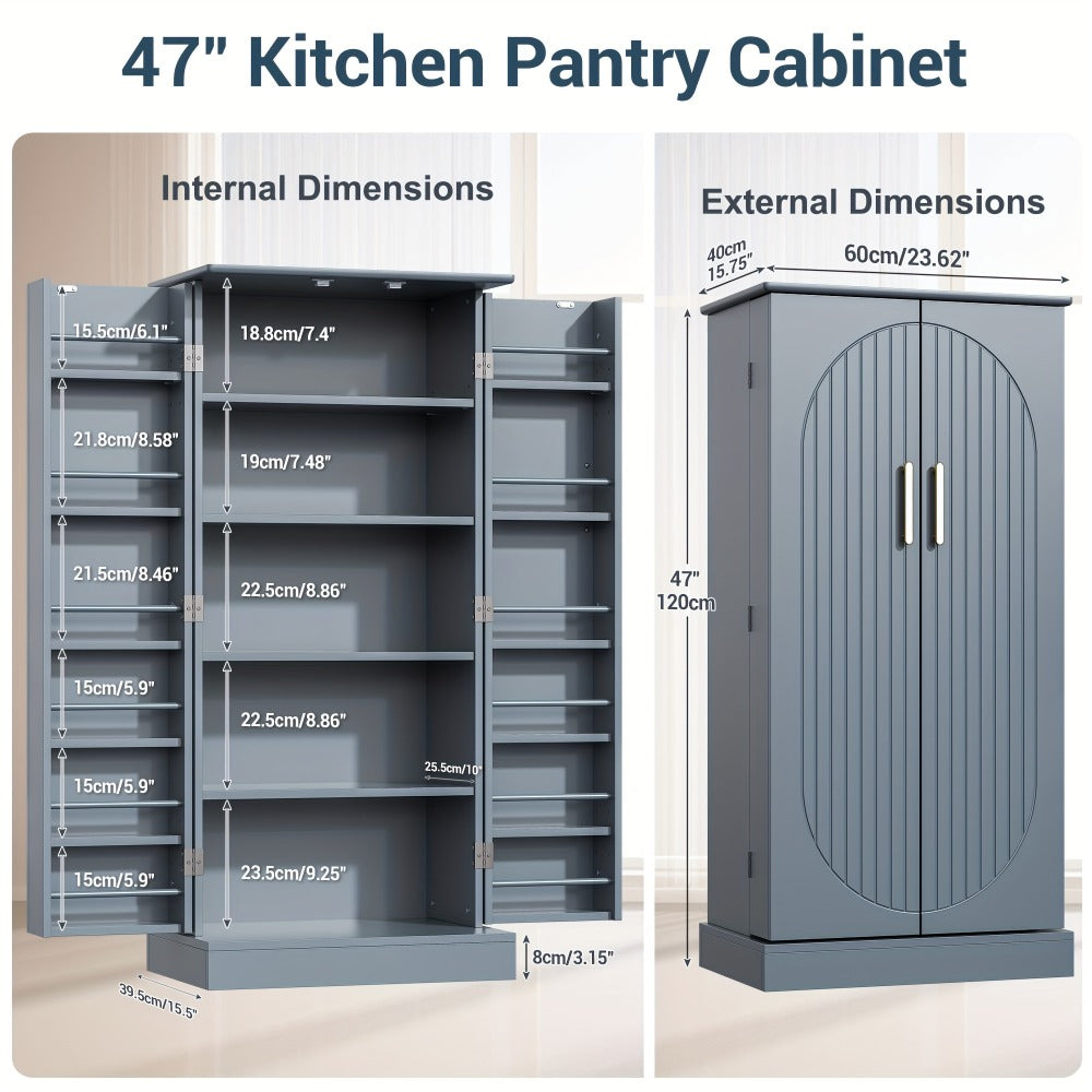 Kitchen Pantry Cabinet 47 Inch with Drawer Adjustable Shelves Buffet Sideboard Cupboard Storage Cabinet for Kitchen Living Room White Black Brown Grey