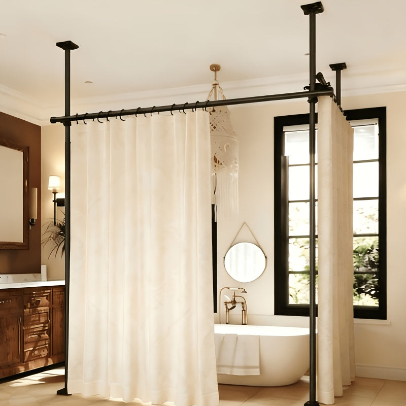 Room Divider for Room Separation, Tension Curtain Rods No Drilling, 4-10Ft(H) 28-114Inch(W) Adjustable Temporary Privacy Wall Divider, Heavy Duty Freestanding Space Partition Separator, Black, White
