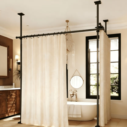 Room Divider for Room Separation, Tension Curtain Rods No Drilling, 4-10Ft(H) 28-114Inch(W) Adjustable Temporary Privacy Wall Divider, Heavy Duty Freestanding Space Partition Separator, Black, White