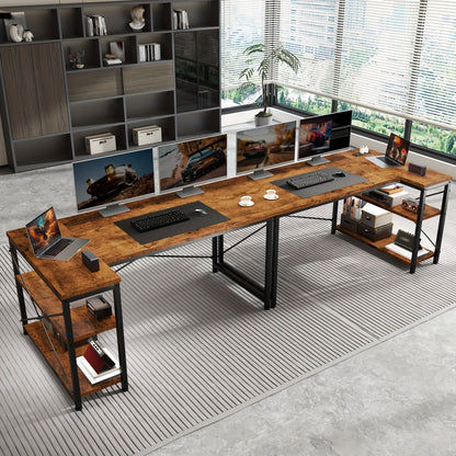 L-Shaped Computer Desk with Power Outlets and Storage Shelves, Corner Gaming Desk for Home Office Bedroom Dorm, Wood Metal Writing Study Desk with Monitor Stand in 3 Colors 4 Sizes