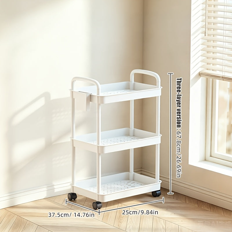 3/4/5-Tier Plastic Rolling Utility Cart with Handle, Multifunctional Storage Organizer with Plastic Shelf, Storage Cart for Kitchen, Bathroom, Living Room, Office, White