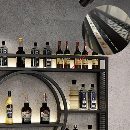 Wall Mounted Wine Rack with LED Lighting, 3-Tier Floating Bottle & Glass Holder Shelf, Iron Beverage Display Rack for Kitchen Living Room Bar, Gold & Black, 3 Sizes