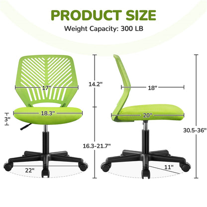 Costoffs Ergonomic Office Chair Armless Height Adjustable Swivel Task Chair with Lumbar Support for Home and Study, 300lb Weight Capacity, Black/Turquoise/Dark Gray/Rose red/Purple/Green/Blue, Christmas Gift