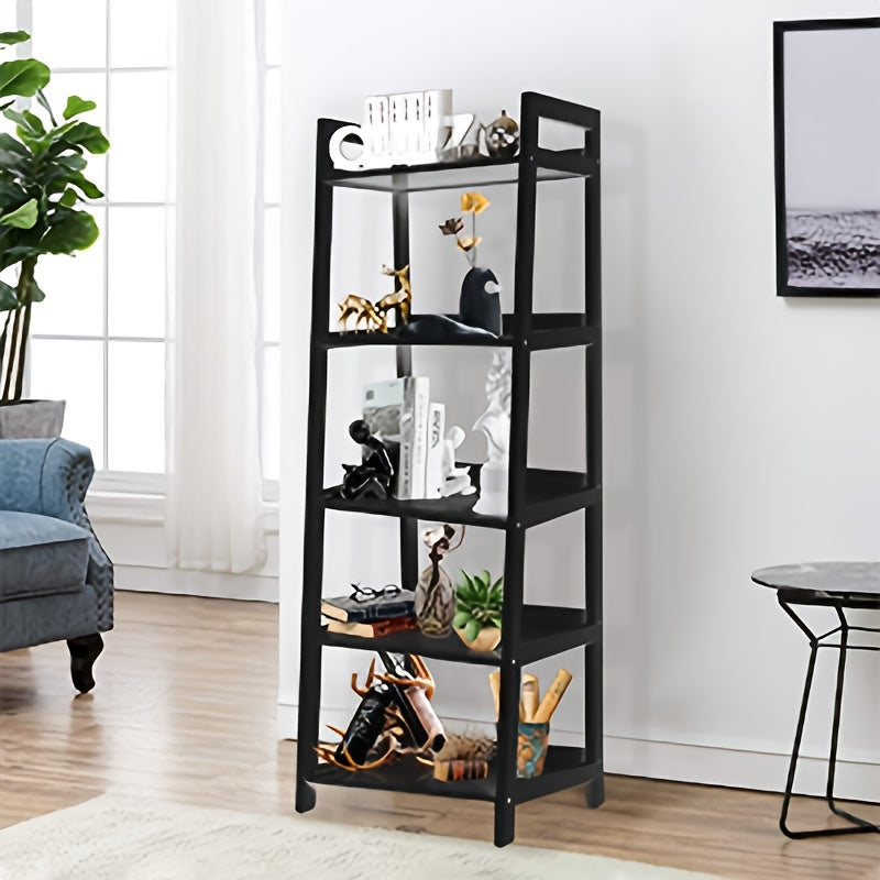 5 Tier Bookshelf, Modern Open Bookcase, Ladder Bookshelf Open Storage Rack Wood Ladder Shelf, Bookcase Shelf Storage Organizer, Industrial Book Shelves for Home