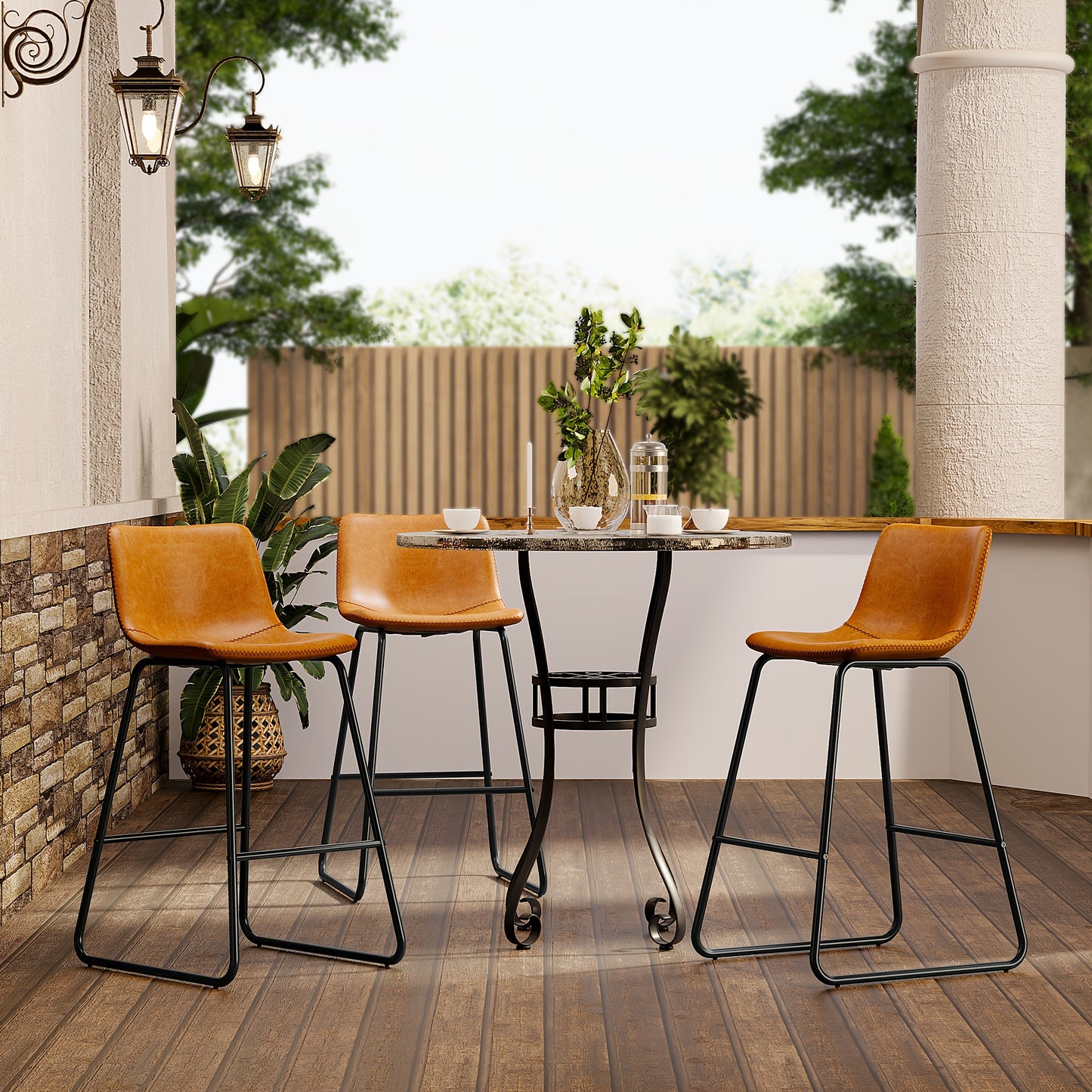 Bar Stools Set Of 3/2, Faux Leather Counter Height Bar Stools, 26" Modern Barstools With Metal Legs & Footrest, Upholstered Armless Counter Chairs With Soft Cushion Back For Kitchen Island, Living Room