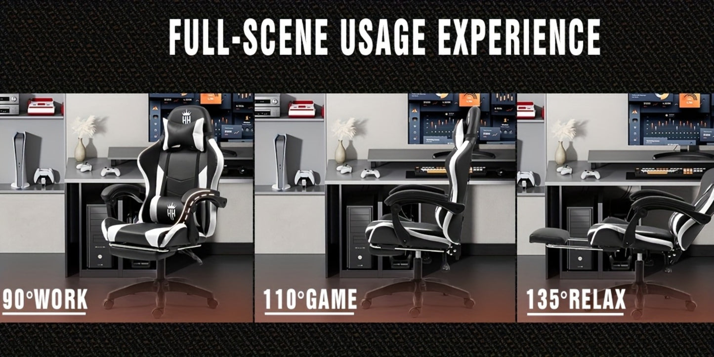Gaming Chair with Footrest and Lumbar Support – Ergonomic Computer Chair with Swivel Seat, Adjustable Height, Headrest & Reclining Backrest for Home Office