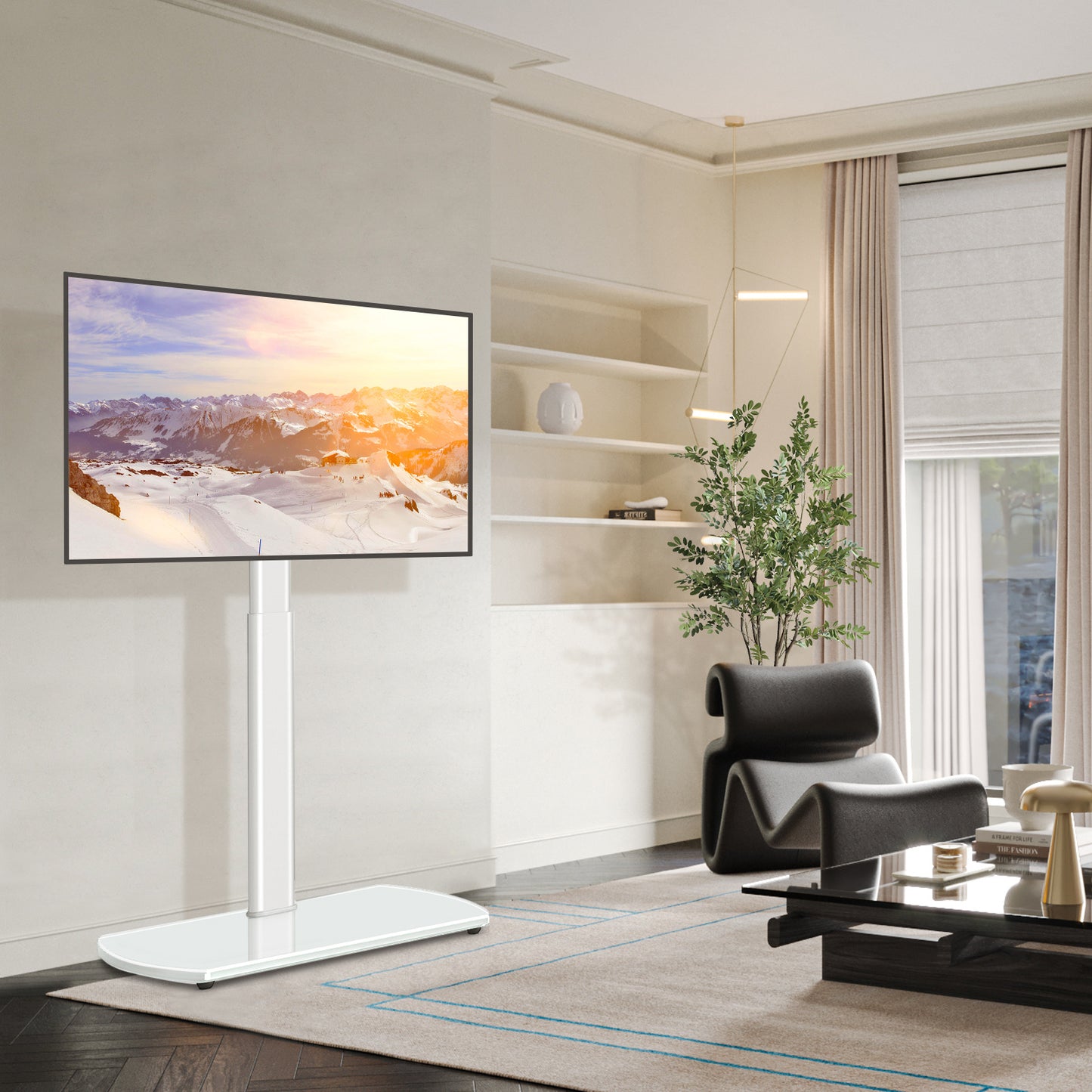 Swivel TV Floor Stand with Mount for Apple TV/Roku Ultra, Universal for 32-65 Inch LCD LED Flat Screen, Height Adjustable TV Mount Stand with Shelf, Space Saving Corner TV Stand for Home Office,C