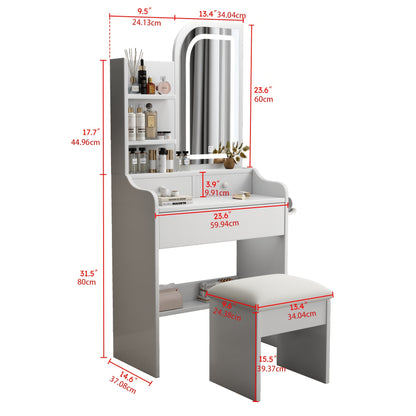 [Dressing Table With Mirror] White Dressing Table With Sliding Mirror And Stool 4 Drawers Home High-End Bedroom Dressing Cabinet Integrated Small Apartment