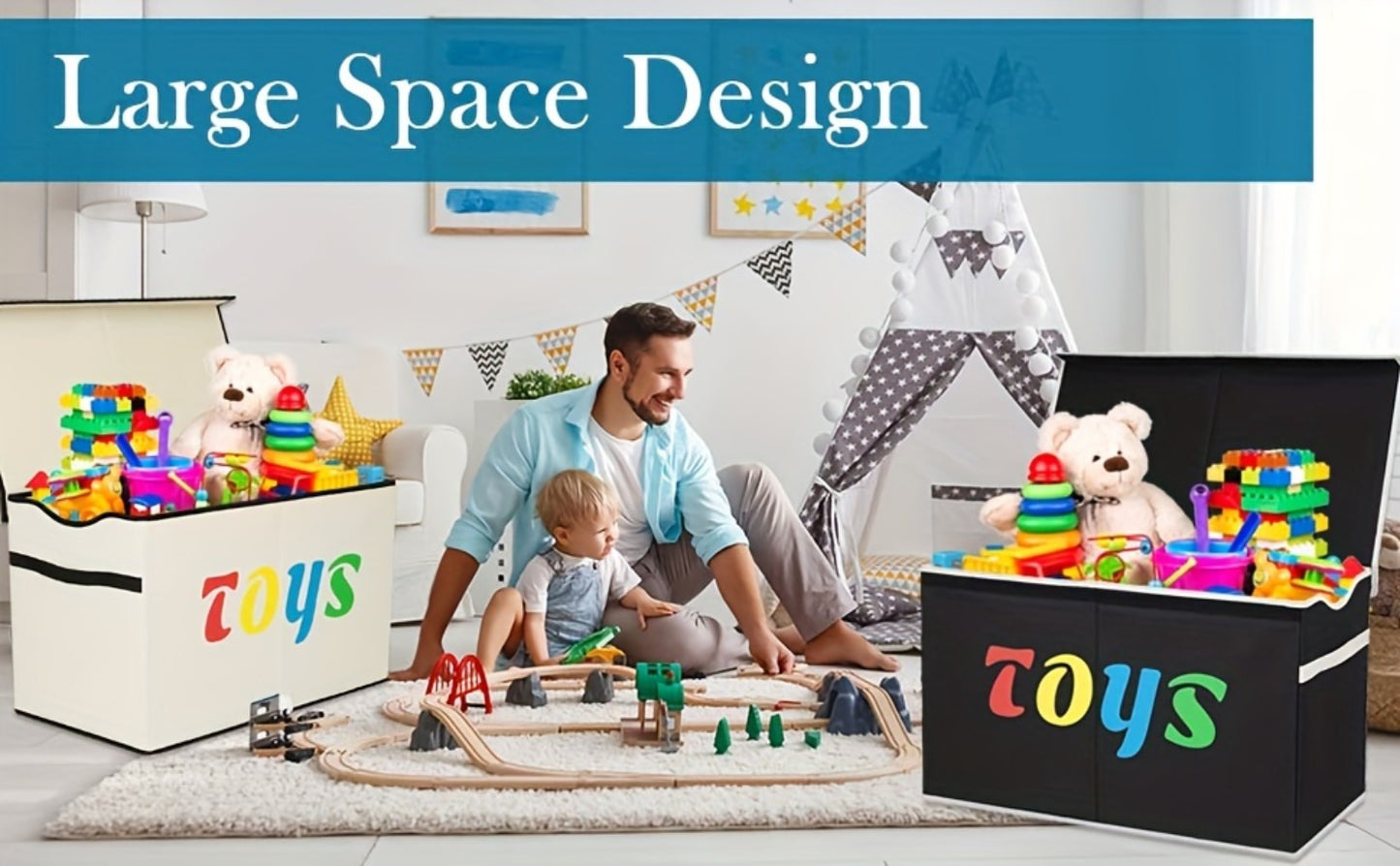 31.7gal Extra Large Box, Collapsible Sturdy Kids Chest For Boys, Girls, Kids, Storage Organizer Bins With Lids, Box Basket For Living Room, Bedroom, Nursery