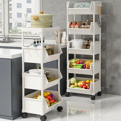 Rolling Cart Organizer, Kitchen Storage Shelf with Lockable Wheels, for Living Room Office Bathroom Garage Narrow Spaces