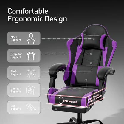 Ergonomic Gaming Chair with Retractable Footrest & Detachable Lumbar Support 360 Degree Swivel Racing Style PU Leather Computer Gaming Chair with Headrest for Home Bedroom Office