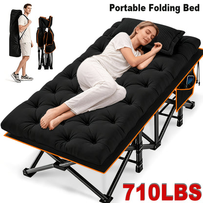 Bed Frame Sold Separately Adult Camping Bed 28in Wide Heavy Bed, Portable Folding Bed with Cushion, Pillow And Handbag, Camping Bed with Mattress, Sofa Bed, Companion Bed, Suitable for Office Nap, Beach, Yard, RV, Park. Includes100/510/710LBS