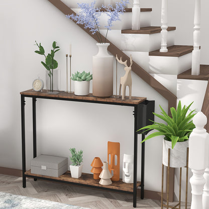 39.4-inch Rustic Brown Console Table - Solid Wood & Engineered Portable Entryway Sofa Table with Storage Shelf, Assembly for Hallway, Living Room, Bedroom - Suitable for, Office, Dorm - Space-Saving Furniture