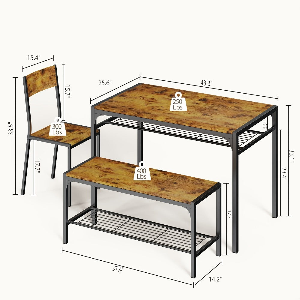 Expandable Dining Table Set for 4 with Chairs, Black Wood Kitchen Table & Chair Set, Modern Space-Saving Dining Room Furniture for Home Apartment