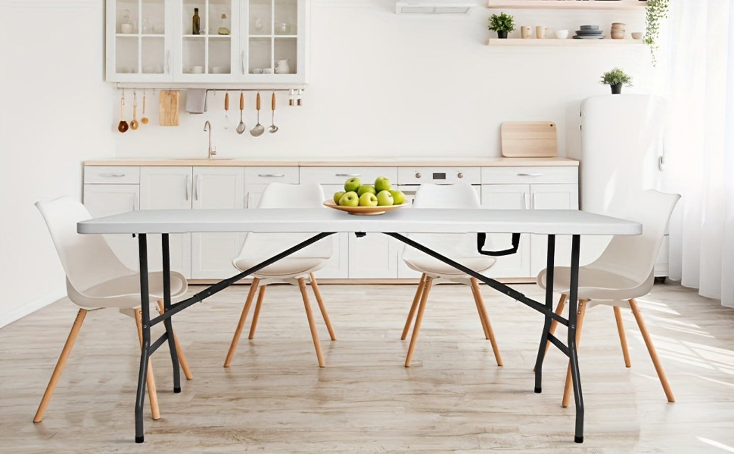Folding Table 4ft or 6ft Plastic Portable Table with Carrying Handle for Indoor Outdoor, Picnic Party Camping Dining Banquet Table, White or Black