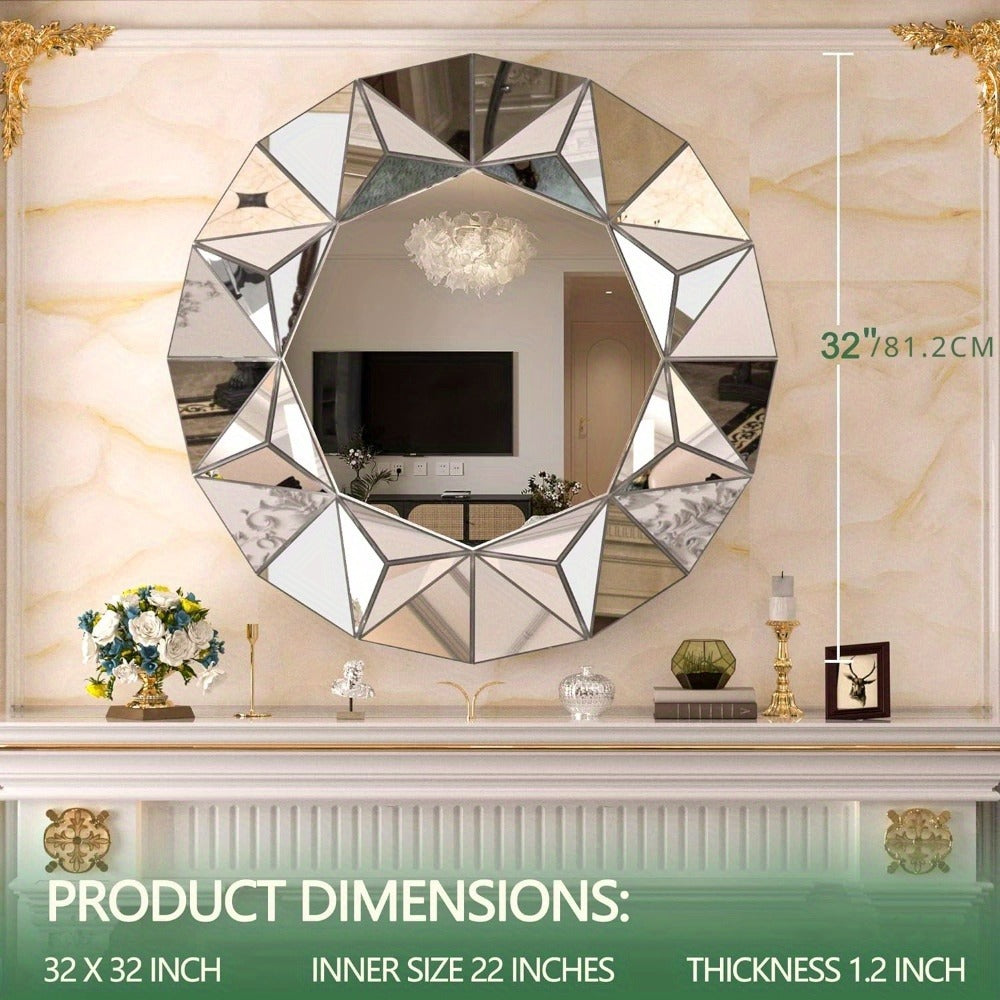 Hasipu Bathroom Wall Mirrors, 32 Inch Round Mirror Wall Decor, Beveled Edge Frameless Wall Mount Round Mirror for Living Room, Bathroom, Home