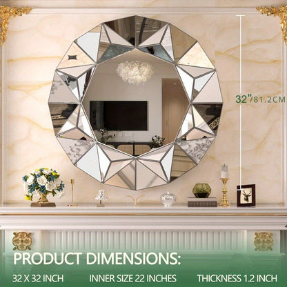 Hasipu Bathroom Wall Mirrors, 32 Inch Round Mirror Wall Decor, Beveled Edge Frameless Wall Mount Round Mirror for Living Room, Bathroom, Home