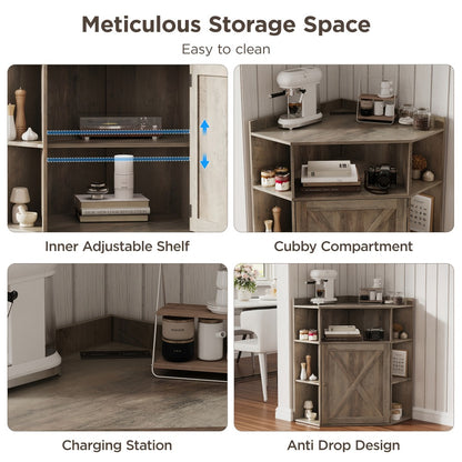 Modern Rustic Corner Cabinet with USB Ports & Outlets - /Particle Board Suitable for Small Spaces, 6-Cubby Bookshelf Storage Shelf with Stations, -Standing Organizer for Home Office,, Living Room (Assembly Required)