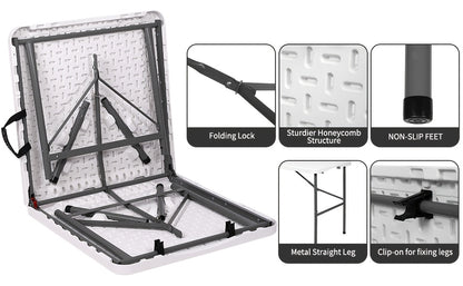 4ft/6ft Plastic Folding Table, Portable Dining Table Indoor Outdoor with Carrying Handle, Locks, Picnic Table -White