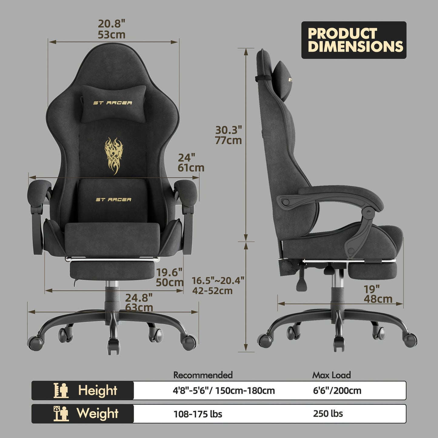 Velvet Fabric Gaming Chair, High Back Ergonomic Gamer Chair for Adult, Comfortable Video Game Chair with Footrest And Massage Lumbar Cushion