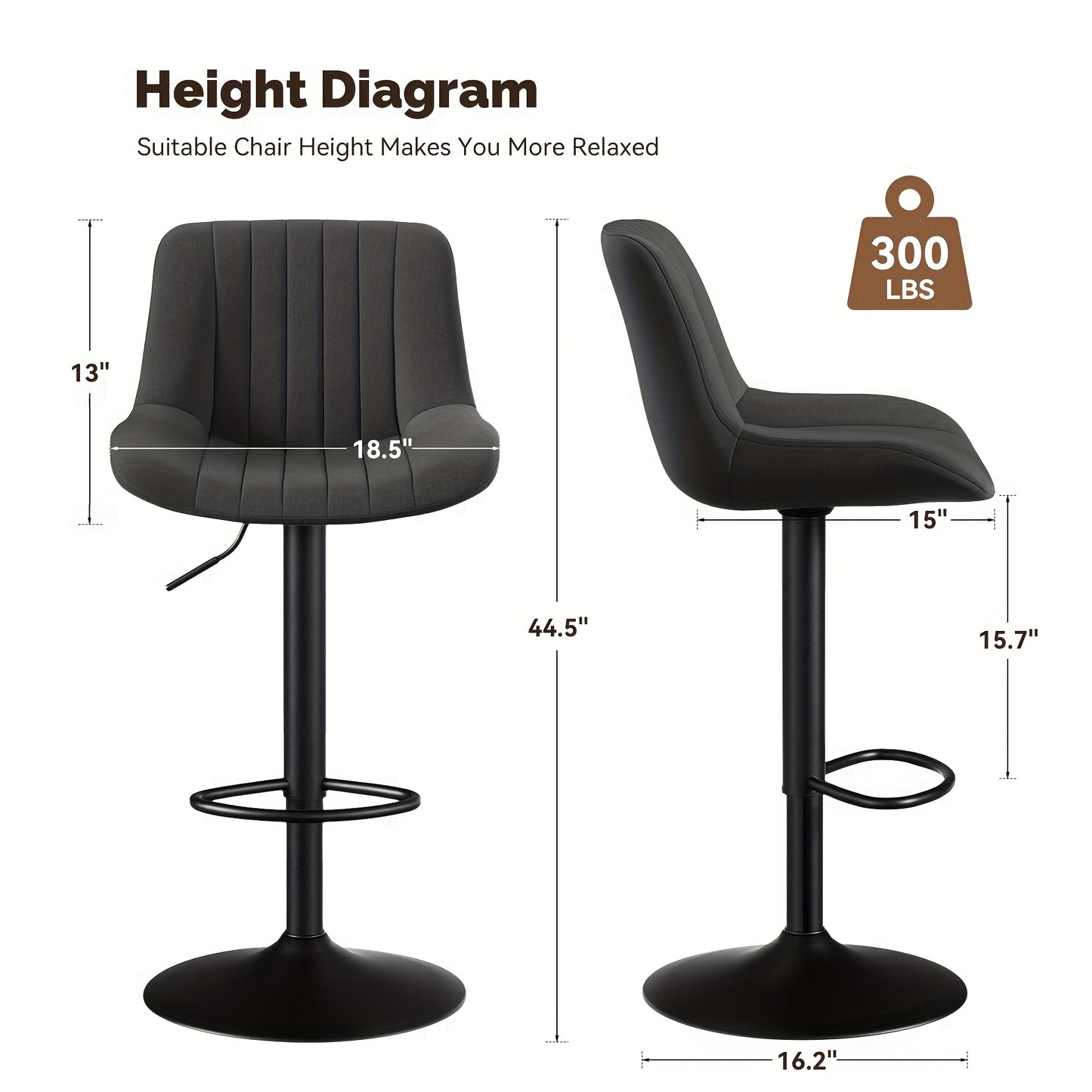 1/2/3/4 Packs Counter Height Bar Stools, Adjustable Swivel Upholstered Counter Height Barstools with Back And Footrest, Stool Chair for Kitchen Counter Island