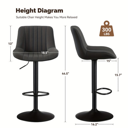 1/2/3/4 Packs Counter Height Bar Stools, Adjustable Swivel Upholstered Counter Height Barstools with Back And Footrest, Stool Chair for Kitchen Counter Island