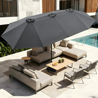 [Double Sided Umbrella] 13ft Double Sided Patio Umbrella with Solar Lights, Includes Stand Base, Outdoor Large Patio Umbrella with Crank Handle, Outdoor Extra Large Market Table Umbrella, 12 Heavy-duty Ribs, for Outside, Market, Patio, Deck, Swimming Pool